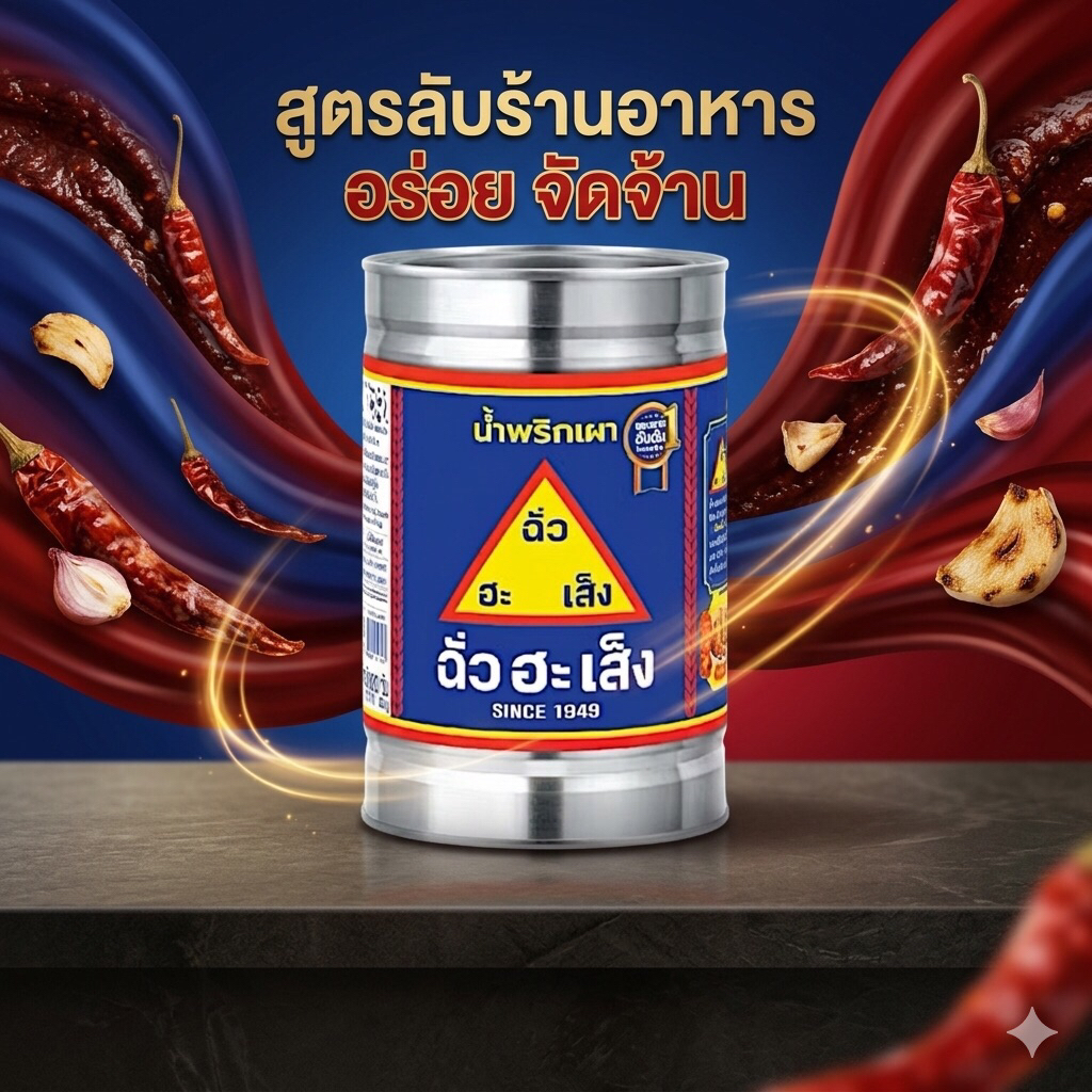 น้ำพริกเผา ตราฉั่วฮะเส็ง 900 กรัม รสชาติกลมกล่อม หอมเข้มข้น เนื้อพริกหยาบพิเศษ
