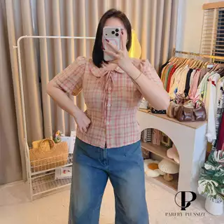 เสื้อสก๊อตคอบัวสาวอวบอ้วน อก38-46 หน้าผ้า 48 ผ้าทอลายสก๊อต รุ่น ช3