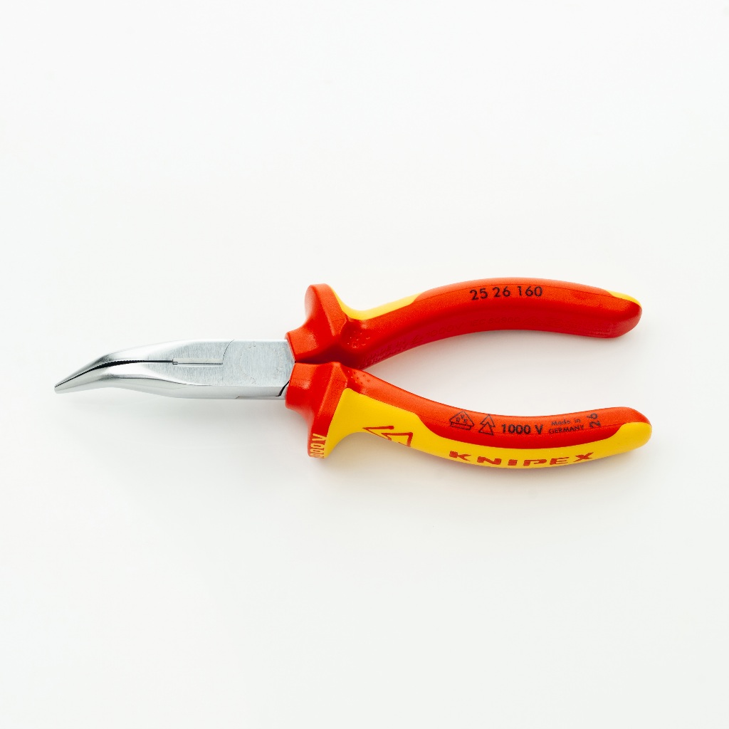 คีมปากแหลมปากง้อ ด้ามกันไฟฟ้า 1000 V. KNIPEX NO.25 26 160 Insulate Angle Snipe Nose Side Cutting Pliers VDE 1000 volt ราคา ถูกที่สุด ดีลบีเคเค