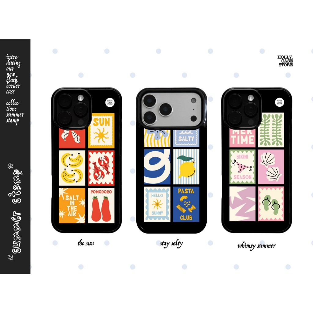 HOLLY.CASESTORE เคสไอโฟน: SUMMER STAMP magnetic (🧲) matte—black border case | เคสขอบดำ พิมพ์ลาย* ผิวด้าน
