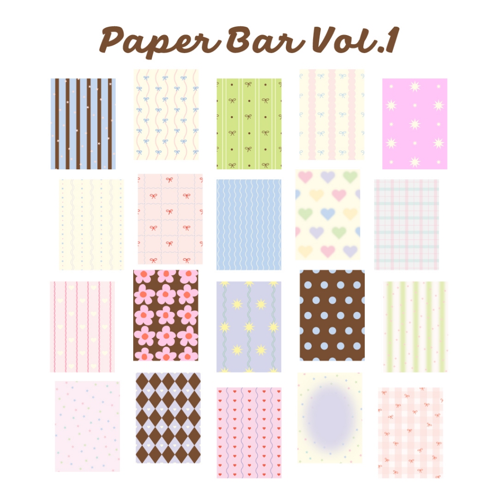 [60แผ่น] กระดาษตกแต่งไดอารี่ กระดาษลวดลายพื้นหลัง กระดาษโน้ตน่ารัก มินิมอล Memopad - Paper Bar Vol.1 (sundae.summerset)