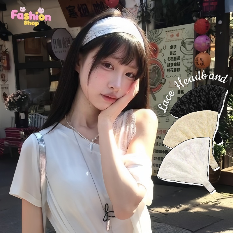 คาดผม hairband ลูกไม้ หวาน cute สไตล์เกาหลี ins ย้อนยุค fashion and accessories หลากสี COD