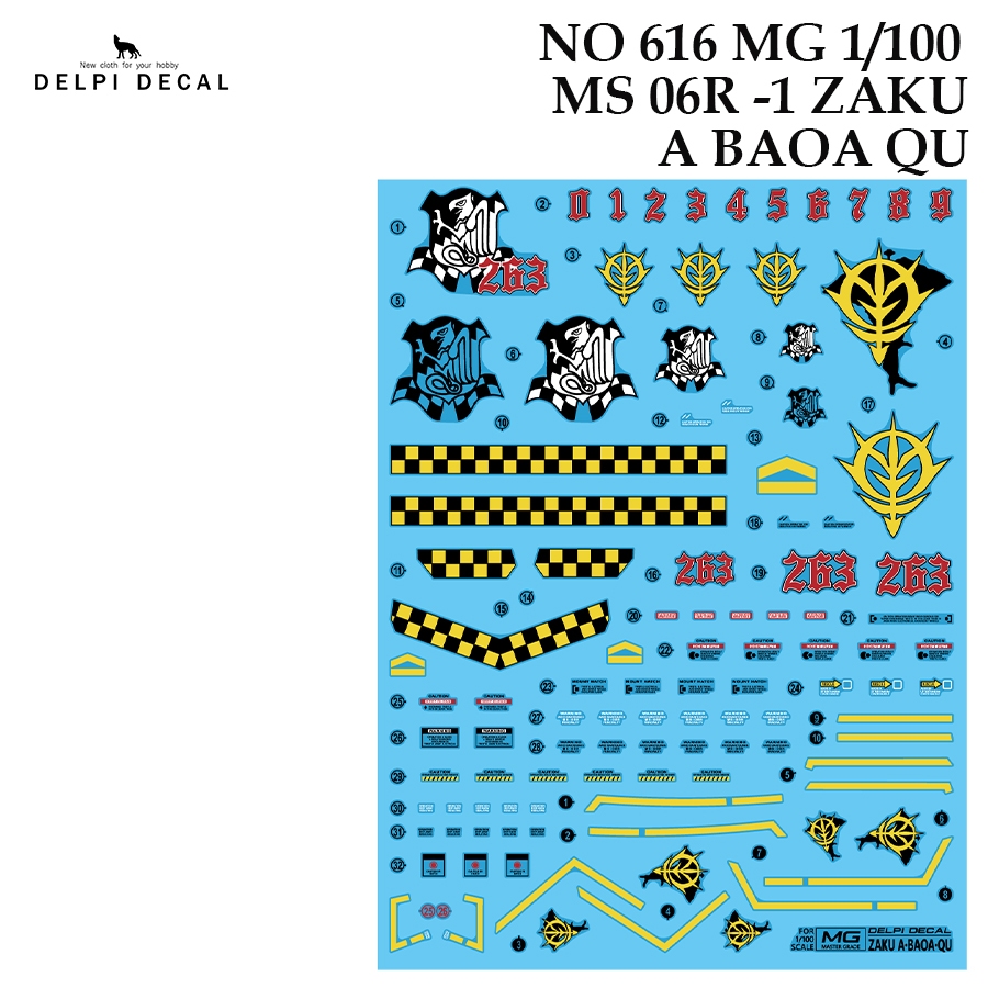 ดีคอลน้ำ [DELPI DECAL] 616 MG 1/100 MS-06R-1 ZAKU A BAOA QU GUNDAM WATER SLIDE DECAL