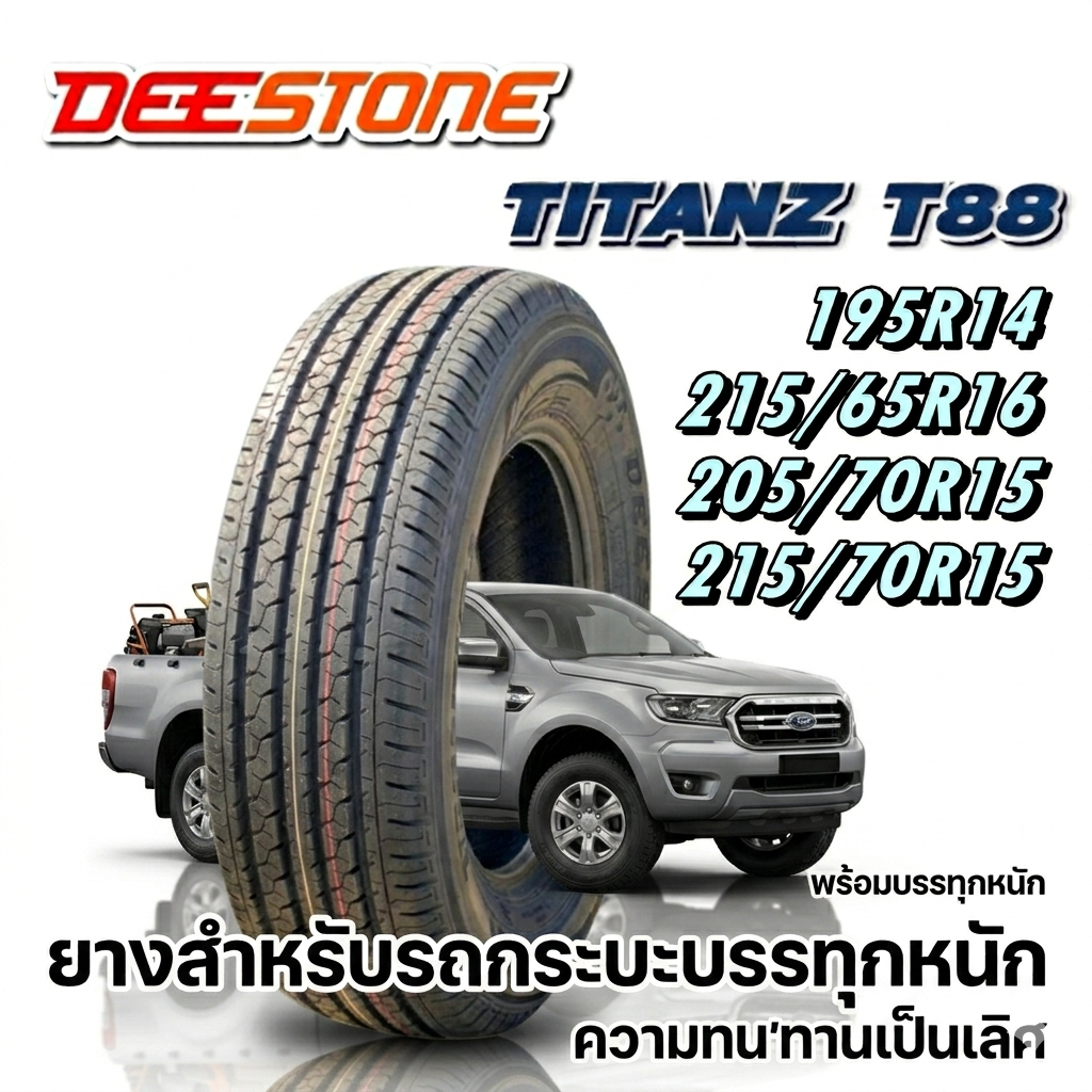 ยางรถยนต์ ขนาด 195R14 215/65R16 205/70R15 215/70R15 รุ่น T88 ยี่ห้อ Deestone 1 เส้น (แถมจุ๊บลม)
