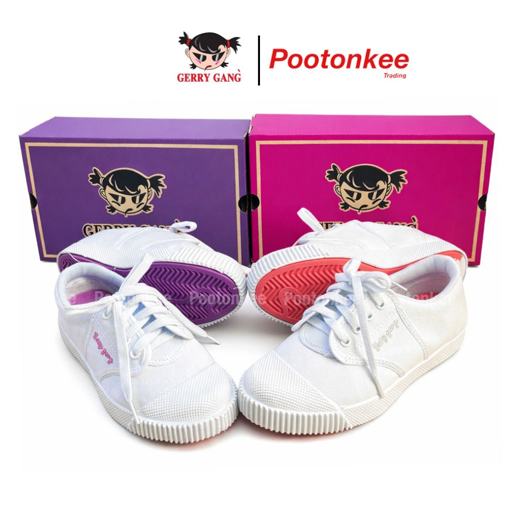 *สินค้าลดราคา* Gerry Gang รองเท้านักเรียนหญิง รุ่น FW-008 / FW-008VL รองเท้าผ้าใบสีขาวไม่มีกล่อง  เบอร์31-43 พร้อมส่ง
