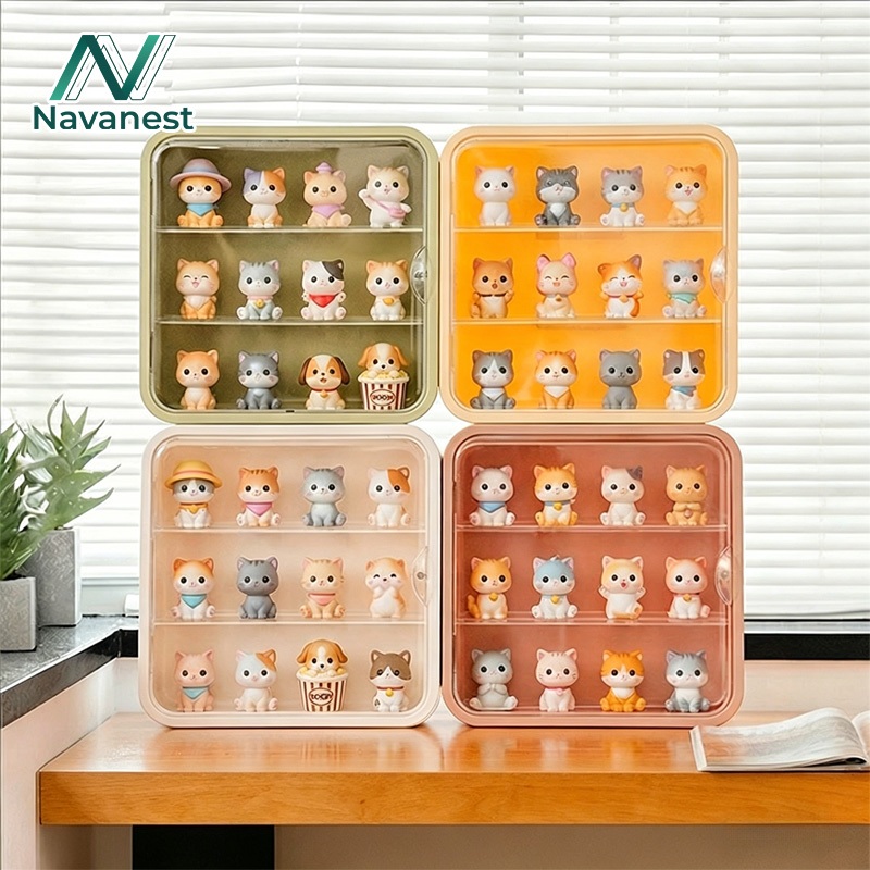 Navanest กล่องใสเก็บโมเดล โชว์ของเล่น ของสะสม แบบแขวนผนัง กันฝุ่นกันความชื้น มีฝาปิด ไม่ต้องติดตั้ง