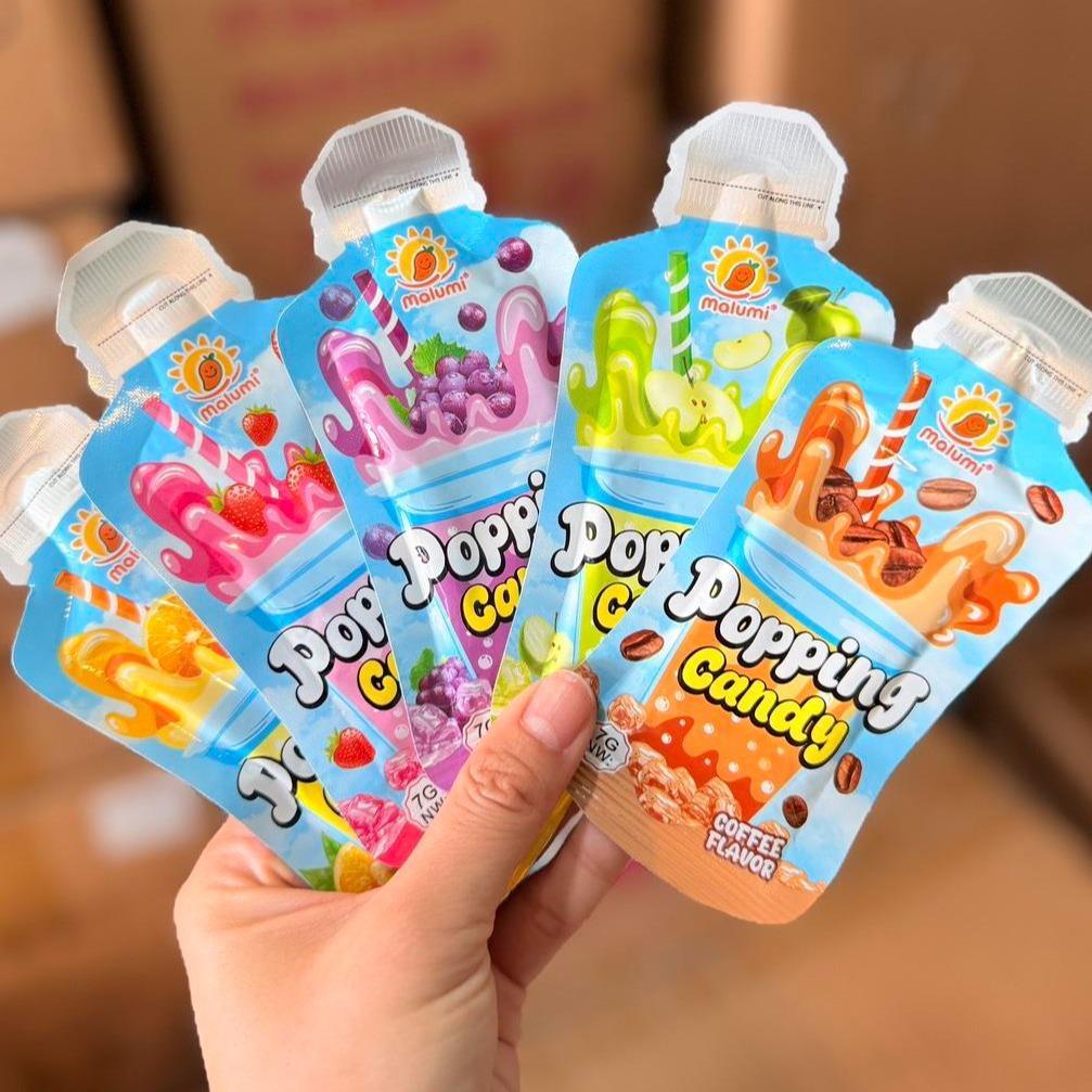 เป๊าะปิ้งแคนดี้ผลไม้ ผงเป๊าะแป๊ะแบบดูดได้ 5 รส 1 กล่อง 30 ชิ้น
