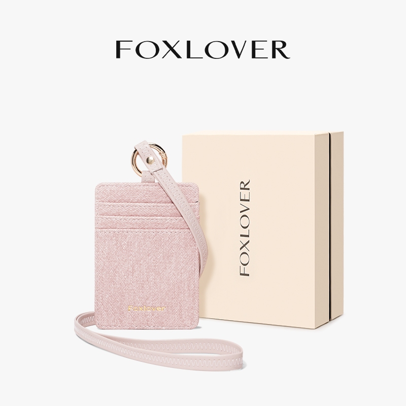 FOXLOVERกระเป๋าบัตรหญิง ผ้ายีนส์เก๋ แบบมีสายคล้อง หลายชั้น ดีไซน์สวย พกพาสะดวก เลือกได้ ชมพู สีน้ำเงิน