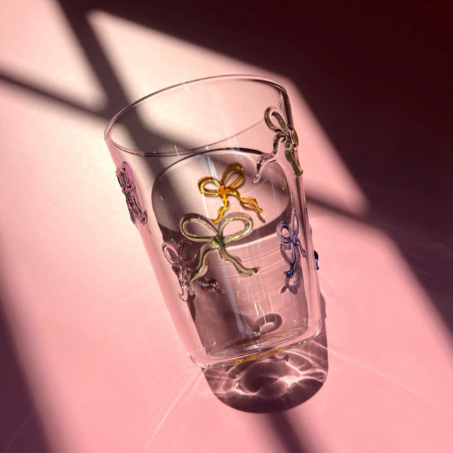 Colored Bow Glass แก้วโบว์ (ขอบแก้วใส) -พร้อมส่งจากไทย-