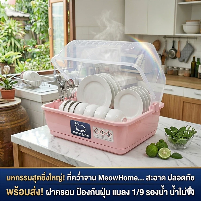 MeowHome ที่ควมจาน / แก้วน้ำ มีฝาปิดกันฝุ่น กันแมลง มีถาดรองดึงหน้า ชั้นวางของในครัว thumbnail 4