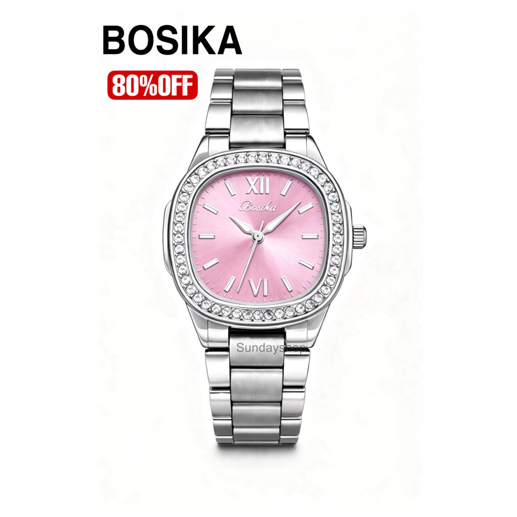 (BK5) นาฬิกาข้อมือหญิง Bosika เพชรล้อม หน้าปัดสวย ทรงลีสวยงาม สายเลส