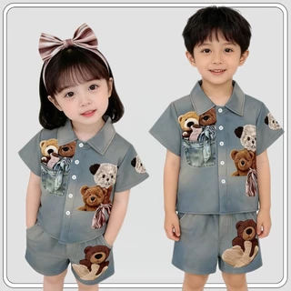 MC239 ชุดเด็กยีนส์เทียม แต่งตุ๊กตาหมี เสื้อผ้าเด็กน่ารัก ใส่ออกงาน ใส่เที่ยวได้