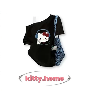 ส่ง24ชั่วโมง✨ เสื้อยืดคู่รัก ลาย Hello Kitty ทรงหลวม คอวงกลม แขนสั้น ผ้าคอตตอน ใส่สบาย ไซส์ M-3XL