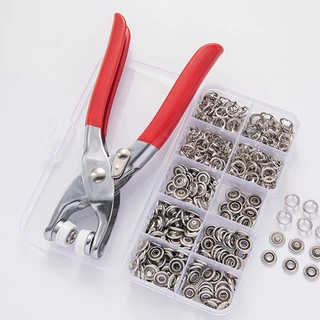ชุดตอกพร้อมกระดุม 9.5mm ชุดคีมติดกระดุมแป๊ก ชุดกระดุมแป๊ก DIY พร้อมคีมตาไก่ กรงเล็บมือกดคีม เครื่องมือติดตั้งปุ่มคีม
