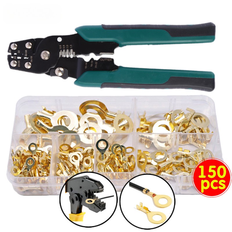 (มีในสต็อก)หางปลาทองเหลือง 150ชิ้น ขั้วแหวนสายไฟ DC หางปลาต่อสายไฟ ชุดขั้วต่อไฟฟ้า