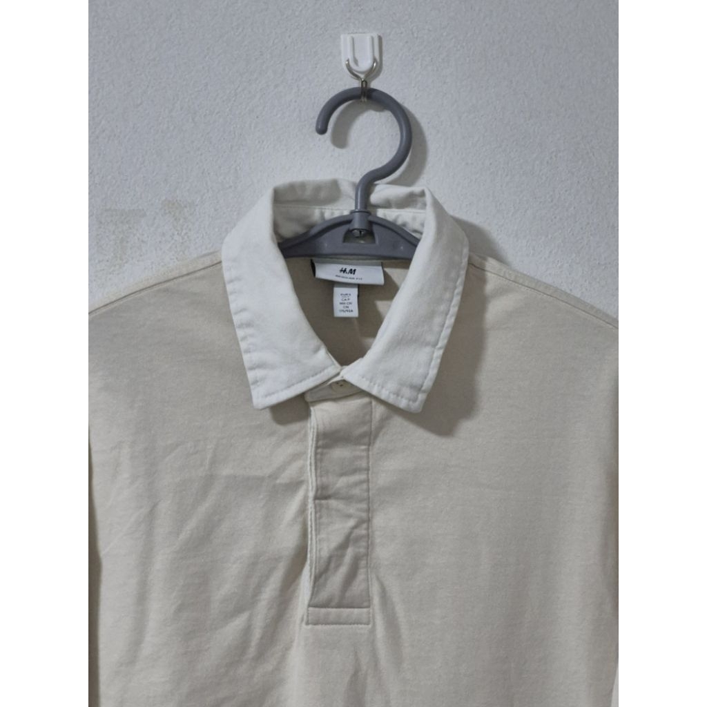 เสื้อรักบี้โปโลแขนยาว (Rugby Shirt) H&M Men Loose Fit Cotton Rugby Polo Shirt - สีครีมเบจ