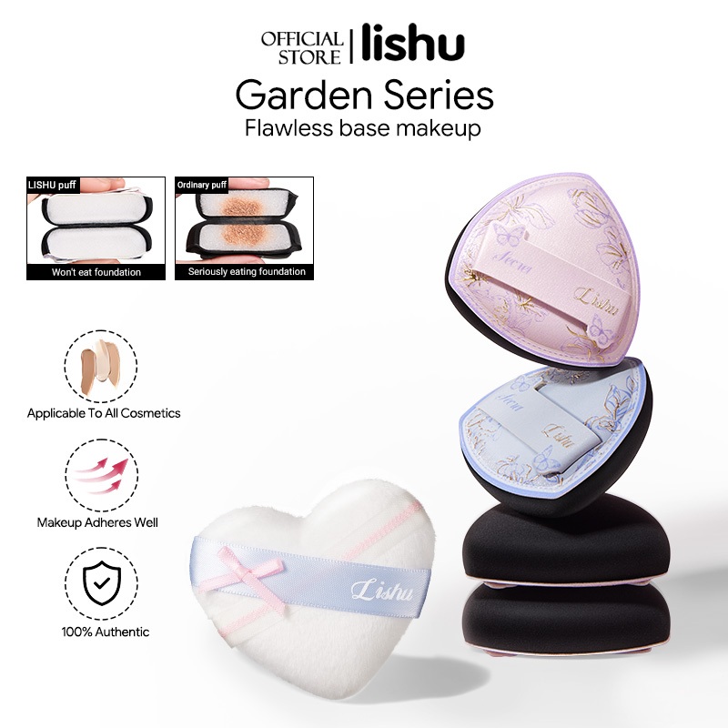 Lishu สวนพัฟแต่งหน้าอ่อนนุ่มไม่มีผงบัตรพร้อมกล่องต้านเชื้อแบคทีเรีย
