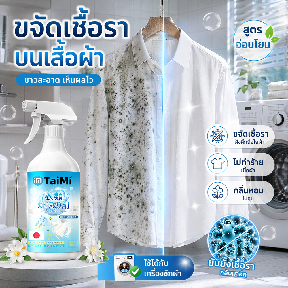 นำเข้าจากญี่ปุ่น✨สเปรย์ขจัดเชื้อราบนเสื้อผ้า ขจัดคราบรา เสื้อผ้า เสื้อขาว 520ml ลดกลิ่นอับ เห็นผลไว ผ้าขาวสะอาด