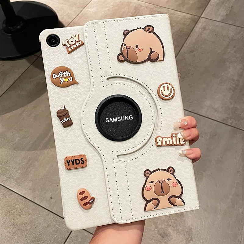 Capybaraกาปิบาล่า ขาตั้งหมุนได้360องศา เคสแท็บเล็ตหนังแบบฝาพับ Samsung Tab A7 A8 A9 A11 A 2019 + S6 S7 S8 S9 FE S10 Lite