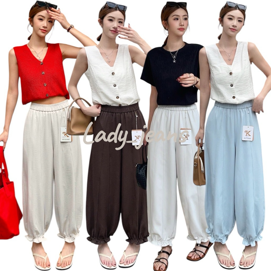 Lady_jeans#216(K)กางเกงขายาวผ้าลินิน กางเกงทรงจินนี่ เอวเรียบ