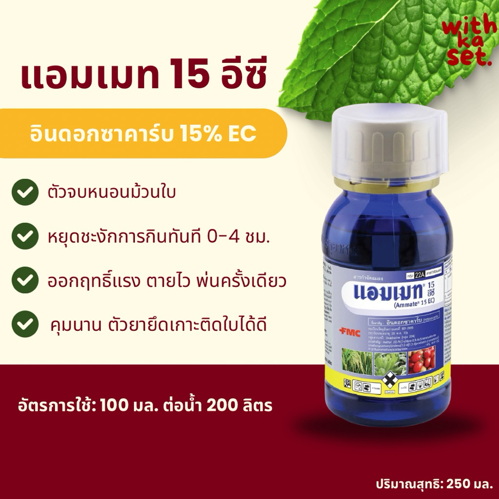 แอมเมท 15 อีซี (อินดอกซาคาร์บ 15% EC) ตัวจบหนอนม้วนใบ ฤทธิ์แรง ตายเร็ว คุมได้นาน ฉีดพ่นเพียงครั้งเดียว