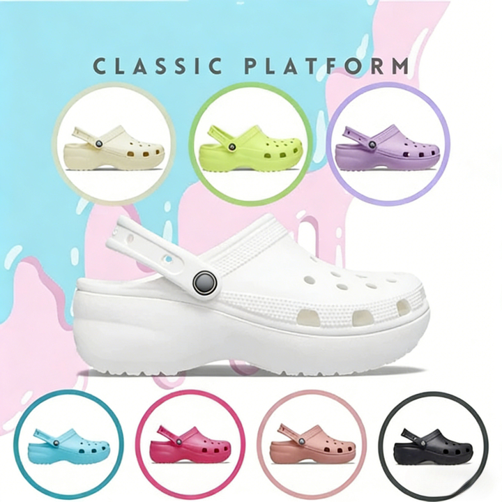 PLATFORM CLOG รองเท้าแตะสตรีสไตล์ลำลอง สูงขึ้น 4-5 ซม.รองเท้าแตะผู้หญิงสำหรับชายหาด