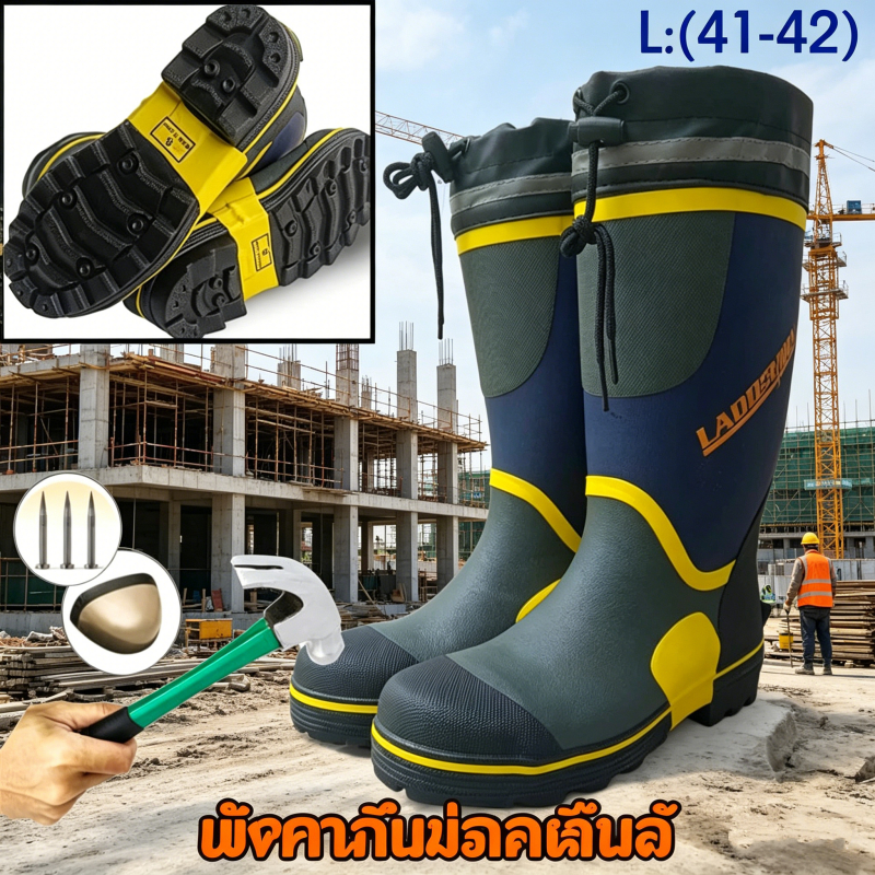 รองเท้าบูทเกษตร ยางหนาพรีเมี่ยมหัวเหล็ก กันงูกัด ใส่ทำไร่ทำสวน ทนทาน พร้อมส่งในไทย