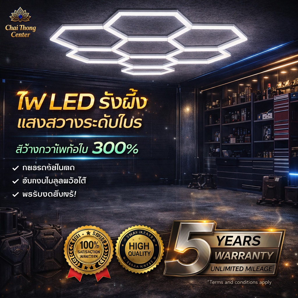 กันน้ำและกันความชื้น ติดตั้งง่าย ประหยัดพลังงาน [จัดส่งฟรี] ไฟ LED รังผึ้งทรงหกเหลี่ยม ไฟโรงรถ ไฟเพดาน ไฟล้างรถ