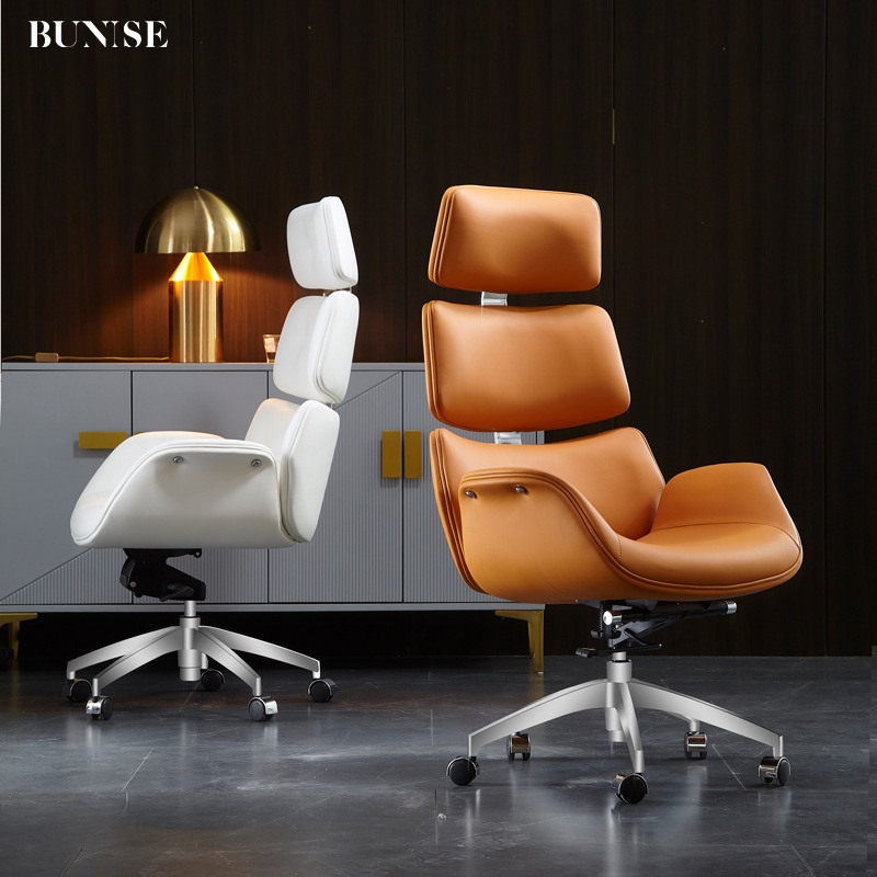 BUNISE BOS19 Executive Office Chair Genuine Leather Reclining High-End Design Ergonomic Back Support