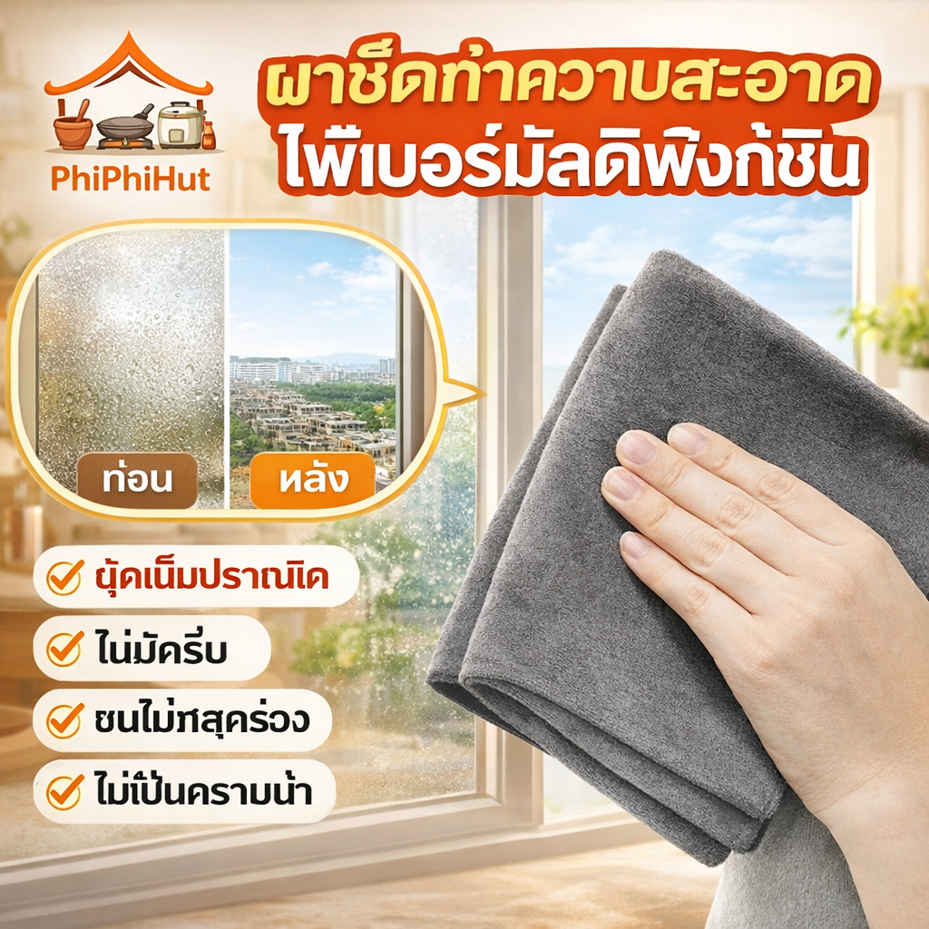 PPH ทำความสะอาดกระจกไม่เป็นขุย ผาเซ็ดทำความสะอาดไฟ้เบอร์มัลติฟังก์ชันบนไม่ร่วง ไม่มีรอยน้ำ