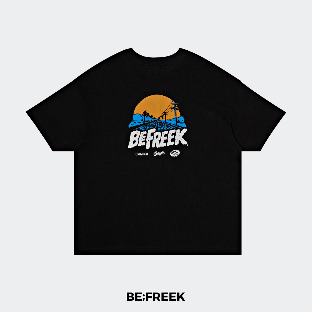 BE;FREEK เสื้อยืดสกรีนลาย BEFREEK SUNSET ทรง OVERSIZE สีดำ BEFREEK SUNSET OVERSIZE BLACK T-SHIRT
