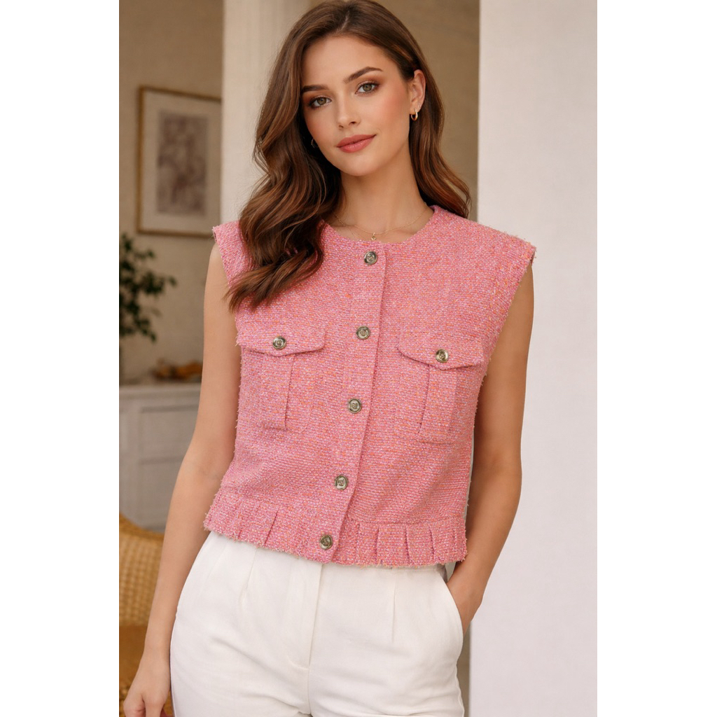 Pink CHL tweed vest, size 40, preloved 💕