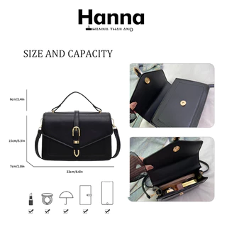 Hanna กระเป๋าสะพายไหล่ ทรงสี่เหลี่ยม ขนาดเล็ก แบบพกพา เข้ากับทุกการแต่งกาย กระเป๋ารุ่น กระเป๋าตังค์ ผู้หญิง หนังกันน้ำ