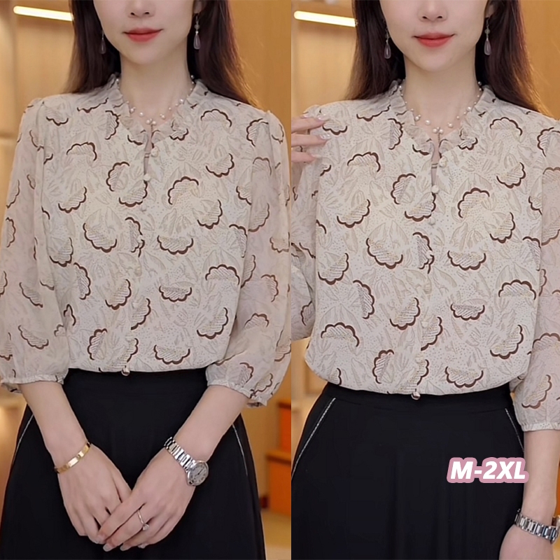 🌵Grace_chili🌵เสื้อแขนยาวผ้าชีฟองพิมพ์ลายสวยงาม ดีไซน์ระบาย เหมาะกับฤดูร้อน สำหรับผู้หญิง 99395/99392/99433