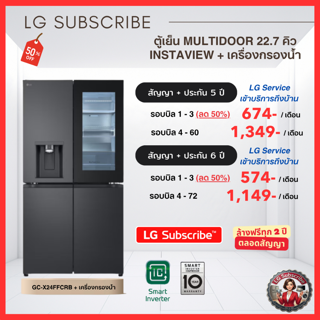 (ทักแชทก่อนสั่งซิ้อ) LG Subscribe  ตู้เย็น Multi-Door 22.7 คิว InstaView + เครื่องกรองน้ำ รับประกันต