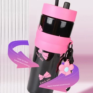 แก้วน้ำทูโทน 900ml เก็บร้อน-เย็น พร้อมหลอดดูด ฝาปิดกันฝุ่น ปลอกซิลิโคน ดีไซน์สวยทันสมัย