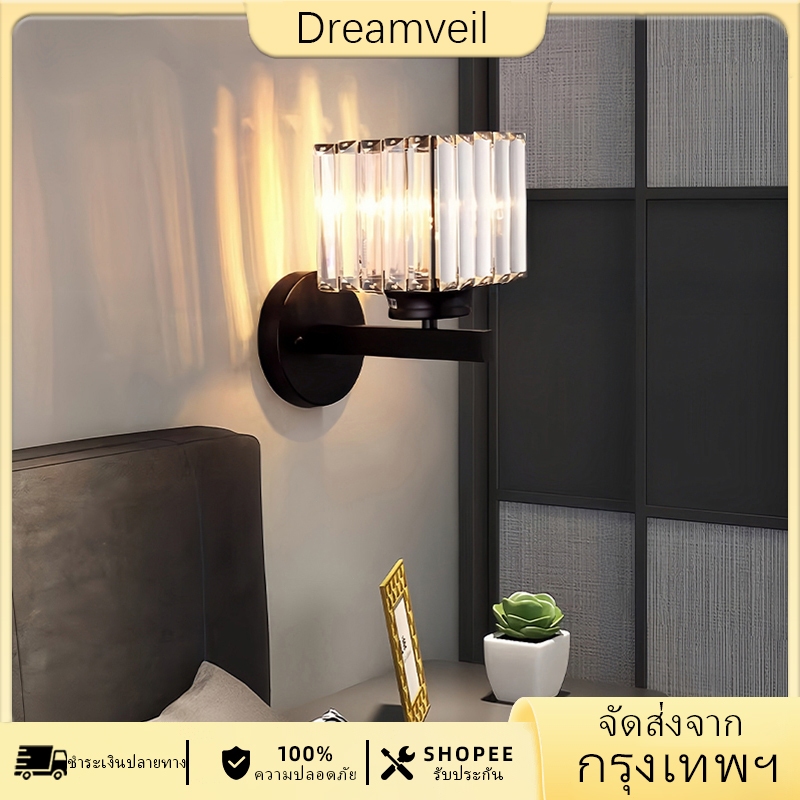 สไตล์อเมริกันใหม่โคมไฟติดผนังบ้านห้องนั่งเล่นที่เรียบง่ายทีวีโคมไฟติดผนังโคมไฟข้างเตียงคริสตัลที่อบอุ่นและโรแมนติก