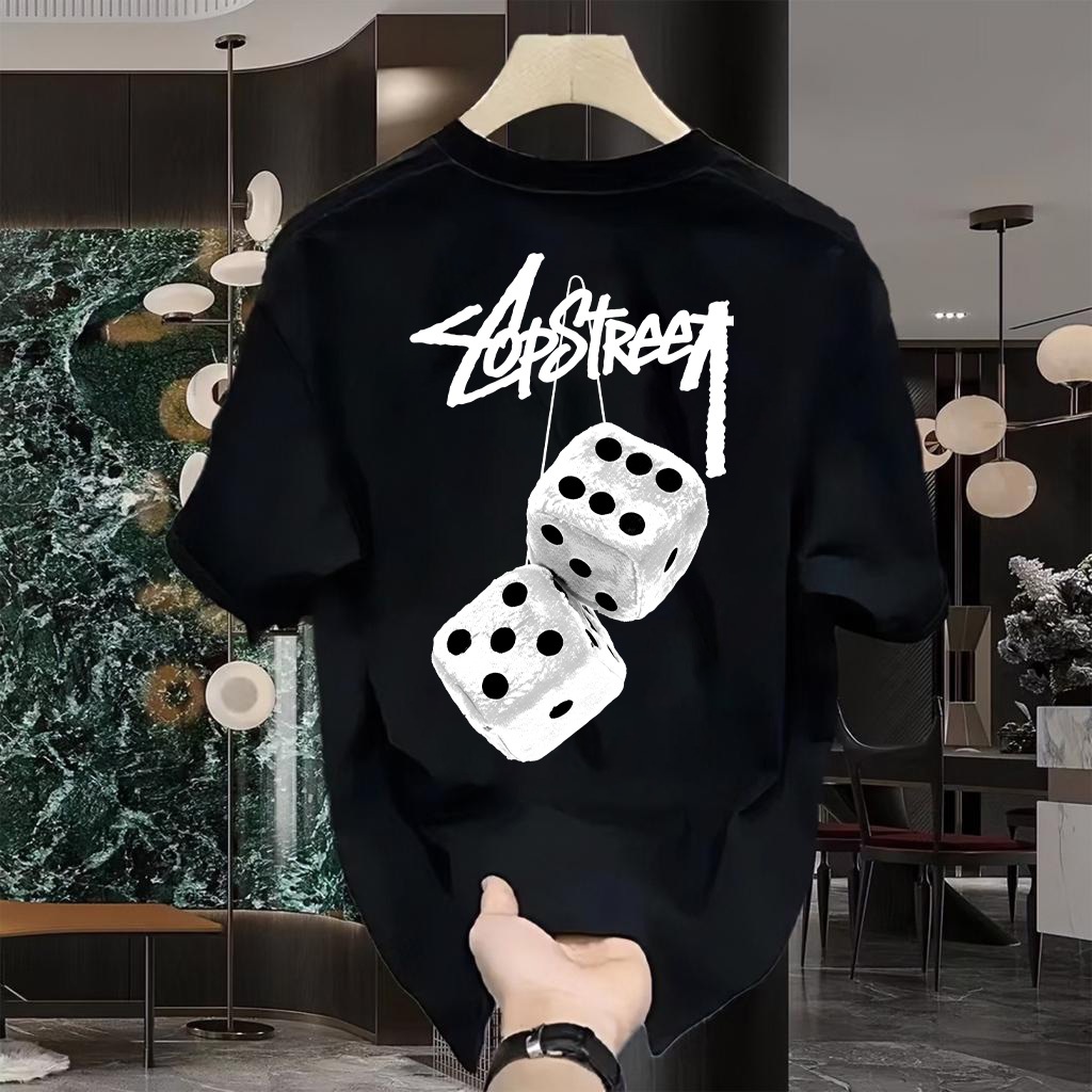 Top.street เสื้อยืด oversize 'dice' แขนสั้น คอกลม cotton 100% แฟชั่น แนวสตรีท ใส่สบาย ใส่ได้ทั้งชาย-หญิง 3XL