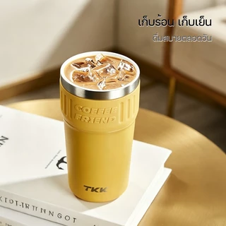 TKK แก้วกาแฟสแตนเลส 630ml เก็บความร้อน ความเย็นได้นาน เคลือบเซรามิก แก้วน้ำพร้อมหลอดดูด พกพาสะดวก