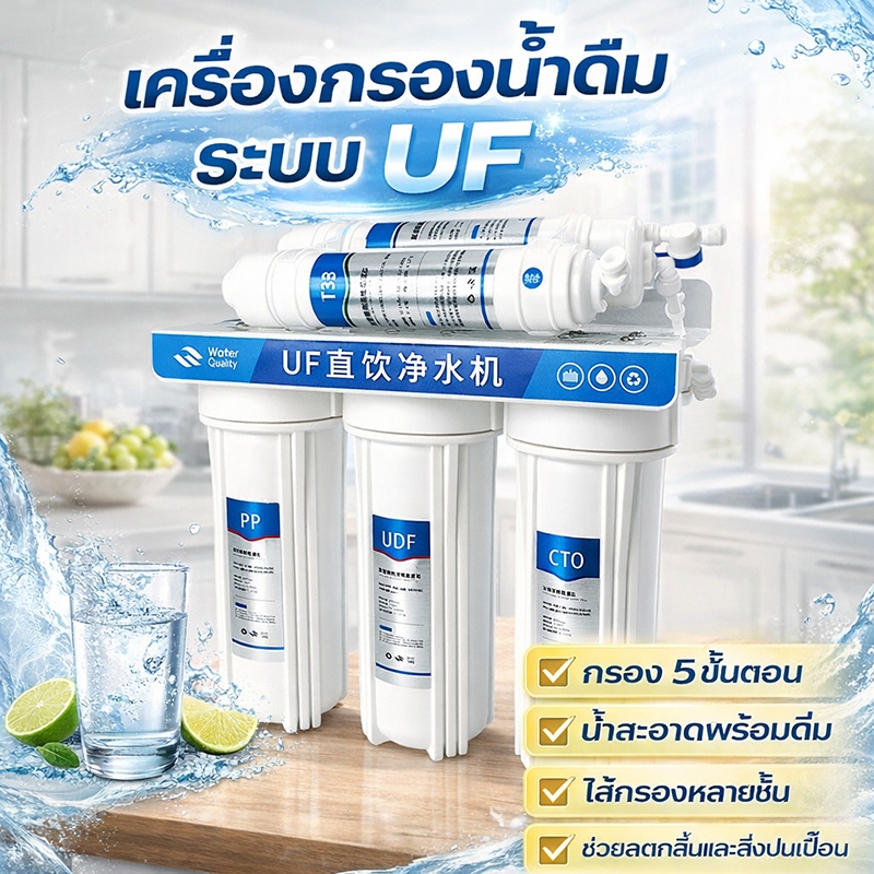 เครื่องกรองน้ำดื่ม 6 ขั้นตอน ระบบ UF 0.01 Micron กรองน้ำประปา กรองละเอียด อุปกรณ์ครบชุด