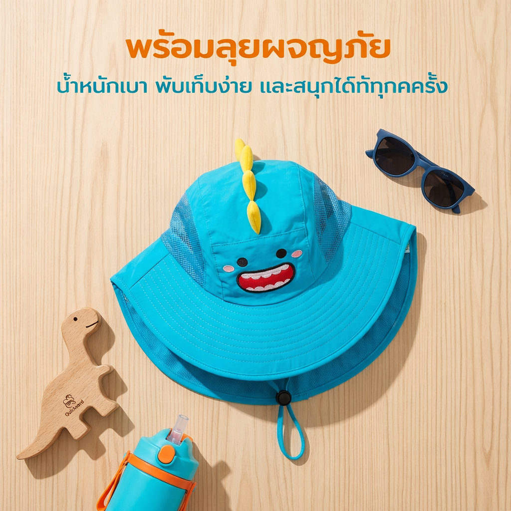 Love&Lullabies หมวกกันแดดเด็ก UPF50+ ป้องกันแดด หมวกเด็กมีผ้าคลุมคอ ระบายอากาศ ปรับขนาดได้