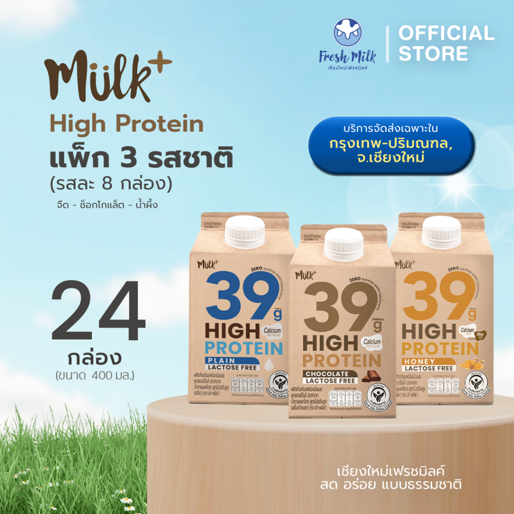 [เฉพาะ เชียงใหม่ กรุงเทพ ปริมณฑล] [แพ็ค24กล่อง]  Mulk+ High Protein รวมรส จืด/ช็อกโกแลต/น้ำผึ้ง 888 400ml Lactose Free ราคา ถูกที่สุด ดีลบีเคเค รูปภาพหลัก