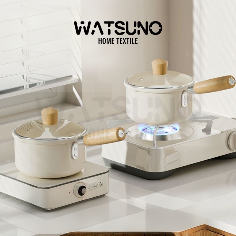 Watsuno.หม้อปรุงอาหารญี่ปุ่น, กระทะก้นแบนขนาด 16/18CM, หม้อซอสขนาดเล็ก, หม้อสำหรับอาหารเด็ก