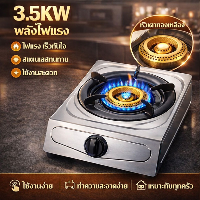 【รับประกัน 30 ปี】เตาแก๊ส เตาแก๊สสแตนเลส แผงสแตนเลส304 มีล็อคนิรภัยเด็กประหยัดพลังงานได้กันสนิมทำคลีนง่าย เตาแก๊สหัวเดียว