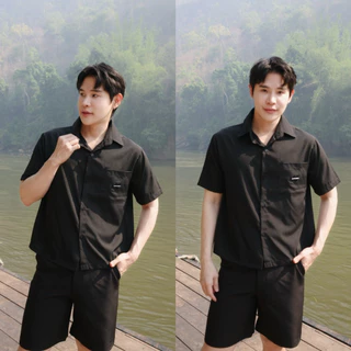 S22: เสื้อเชิ้ตแขนสั้น ปักหัวใจ ทรงครอป Boxy สีพื้น ใส่ได้ทั้งผู้ชายและผู้หญิง