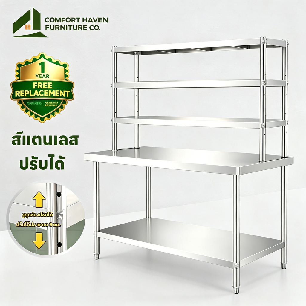 Comfort Haven Furniture Co โต๊ะสแตนเลส พร้อมชั้นวาง 304 รับน้ำหนัก ชั้นวางเตาแก๊ส โต๊ะวางเตาแก๊ส
