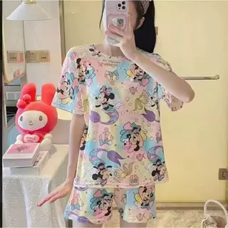 3366 EASY ชุดนอนผ้าคอตตอน ชุดนอนแขนสั้น-ขาสั้น เนื้อผ้ายืดได้บ้าง แต่งพิมพ์ลายการ์ตูนน่ารักๆ ใส่สบาย พร้อมส่ง!!!