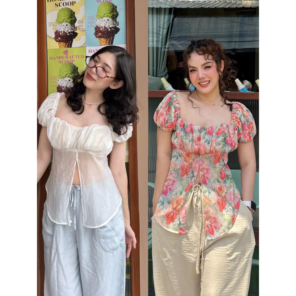 Lady Lilly Top เสื้อแขนตุ๊กตาย่นอก ผ้าชีฟองใส่แล้วหุ่นดูเอวเล็กทันที! แขนตุ๊กตายืดได้เยอะ ผ้าบางใส่สบาย
