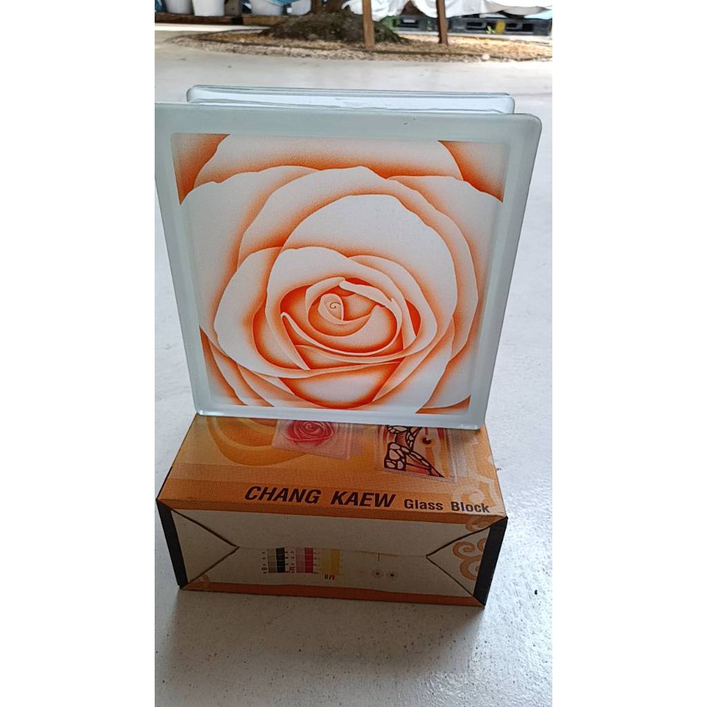 ช้างแก้ว N-014/889 บล็อกแก้ว ลายโรส 3inc ส้ม