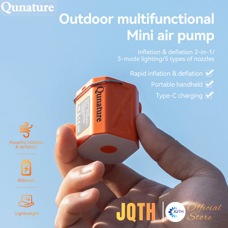 JQTH MINI ปั๊มเป่าลมไฟฟ้ากลางแจ้งน้ําหนักเบาแบบพกพา Type-C Sleeping Pad ปั๊มลมถุงบีบอัด Deflator Camping Light